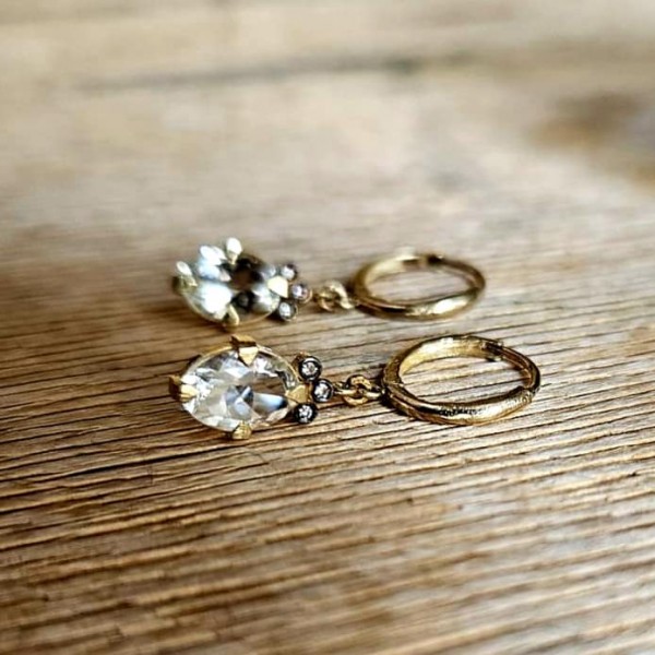 5 Octobre aukso auskarai su deimantais ir akvamarinais 